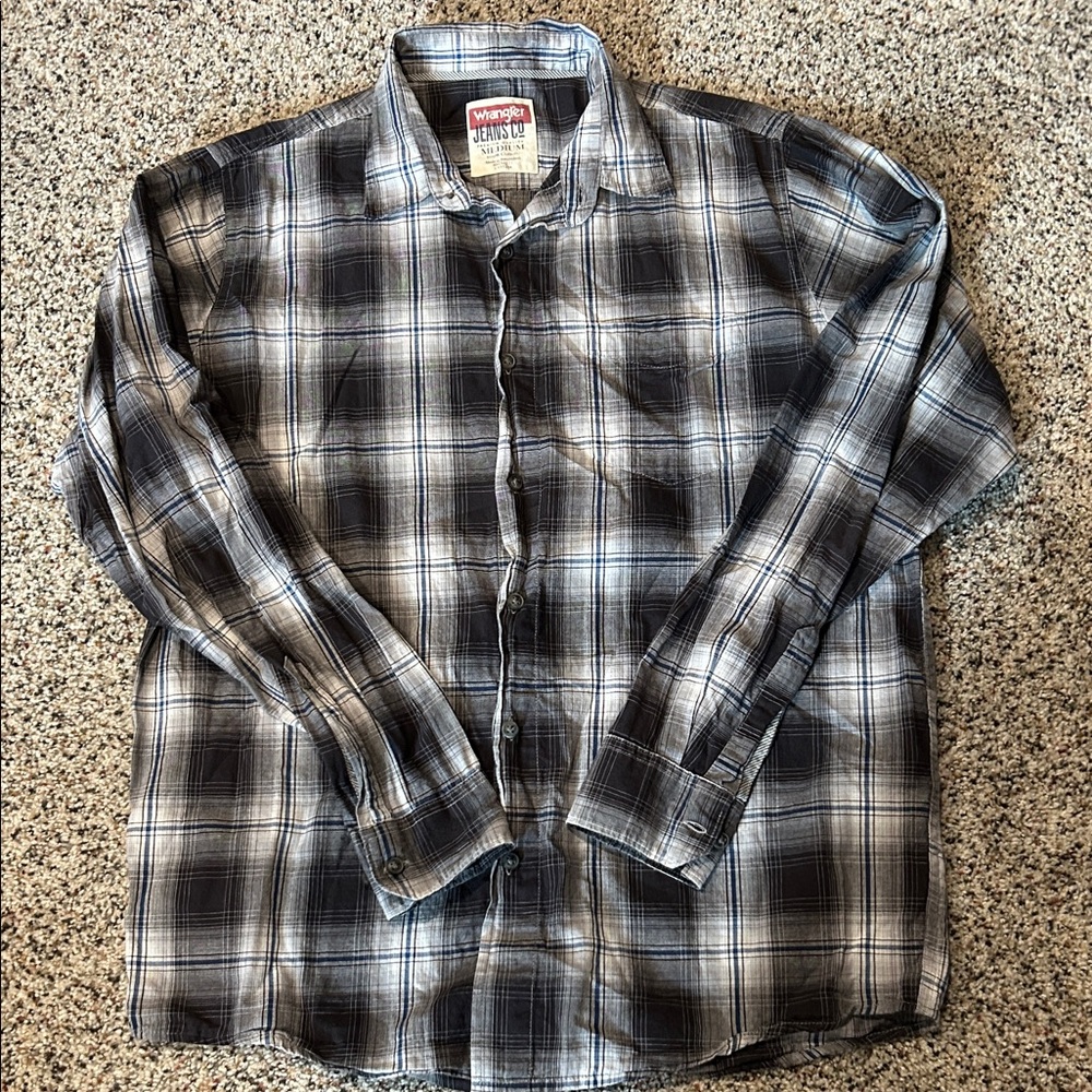 Wrangler Men's Casual Plaid Shirt - Black and White